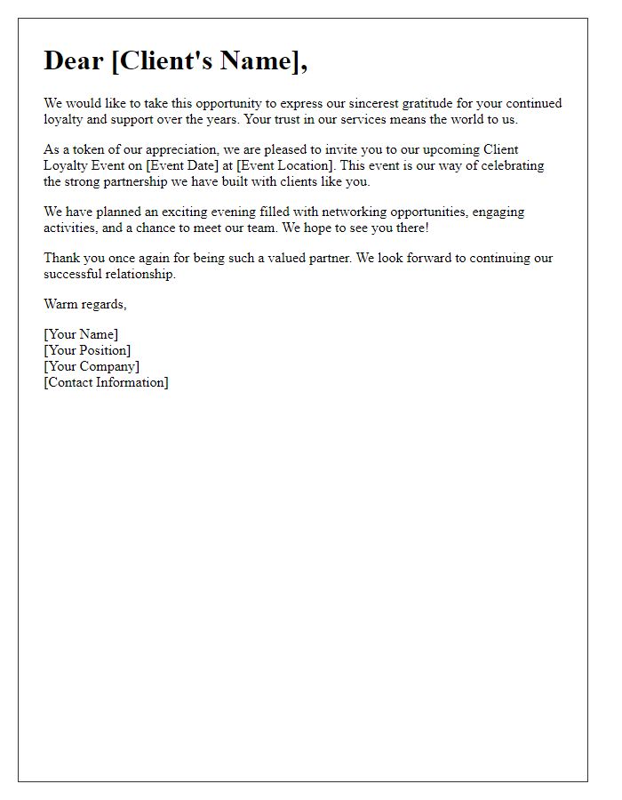 Letter template of appreciation for client loyalty events.