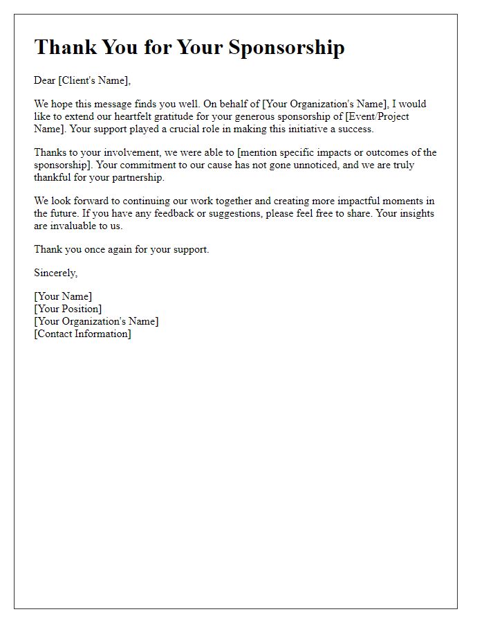 Letter template of gratitude for client sponsorship participation.