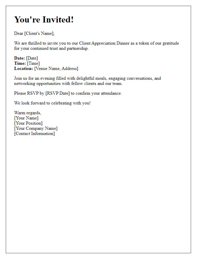 Letter template of invitation to client appreciation dinner.