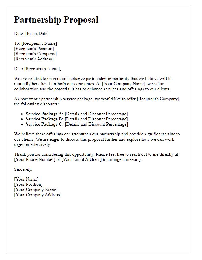 Letter template of partnership service package discounts for business collaborations