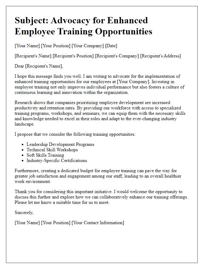 Letter template of advocacy for employee training opportunities.