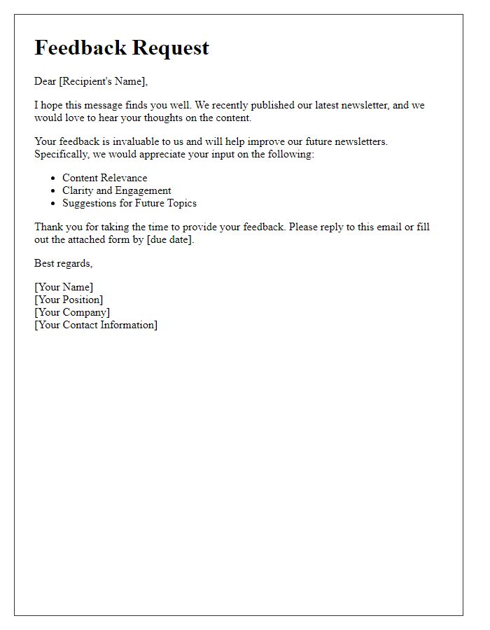 Letter template of a feedback request for newsletter content