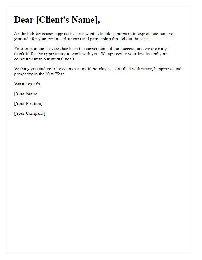 Letter template of client appreciation for the holiday season