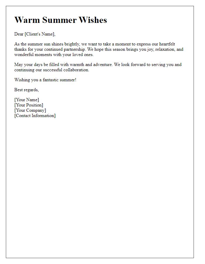 Letter template of summer well wishes to clients