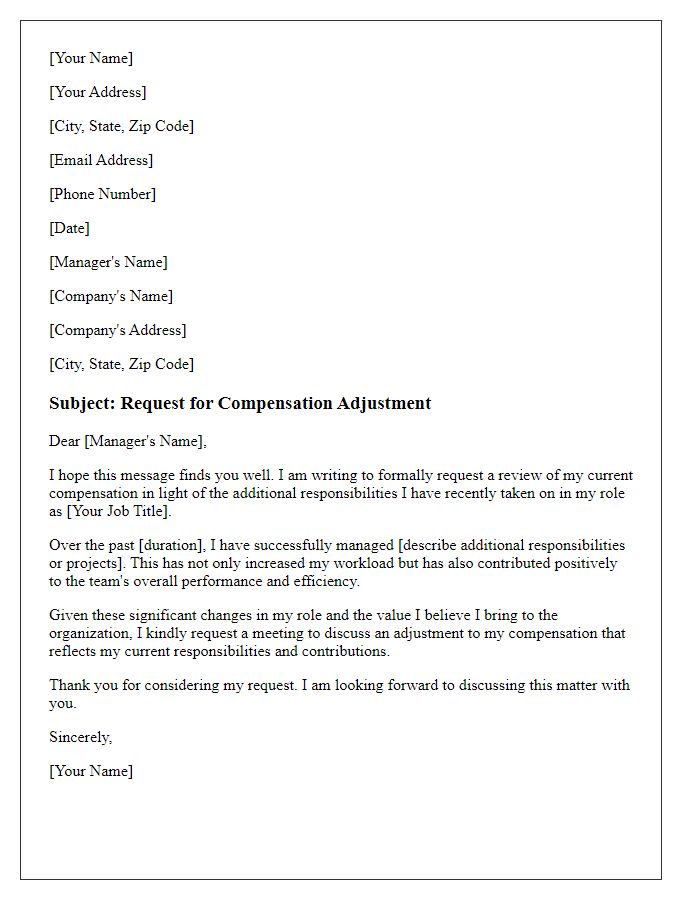 Letter template of compensation adjustment request after additional responsibilities