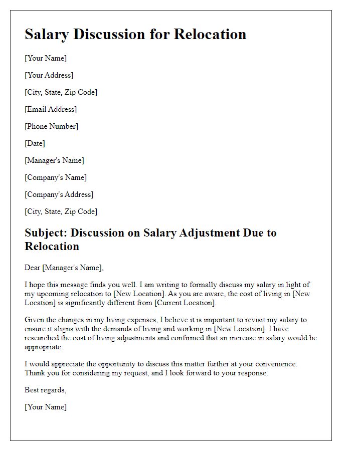 Letter template of salary discussion for relocation impact