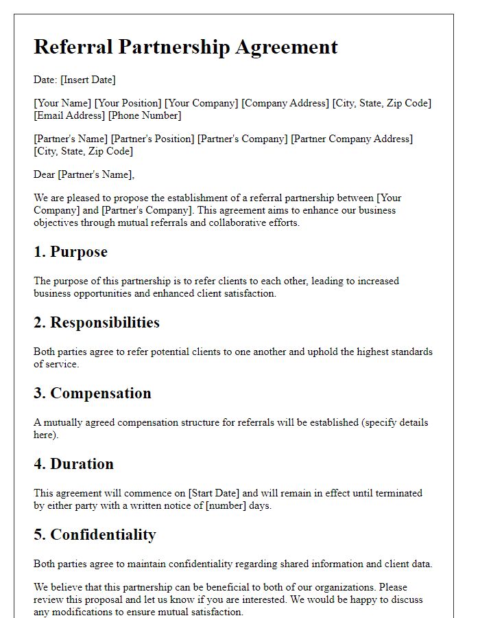 Letter template of Establishing a Referral Partnership Agreement