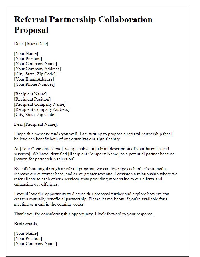 Letter template of Referral Partnership Collaboration Proposal