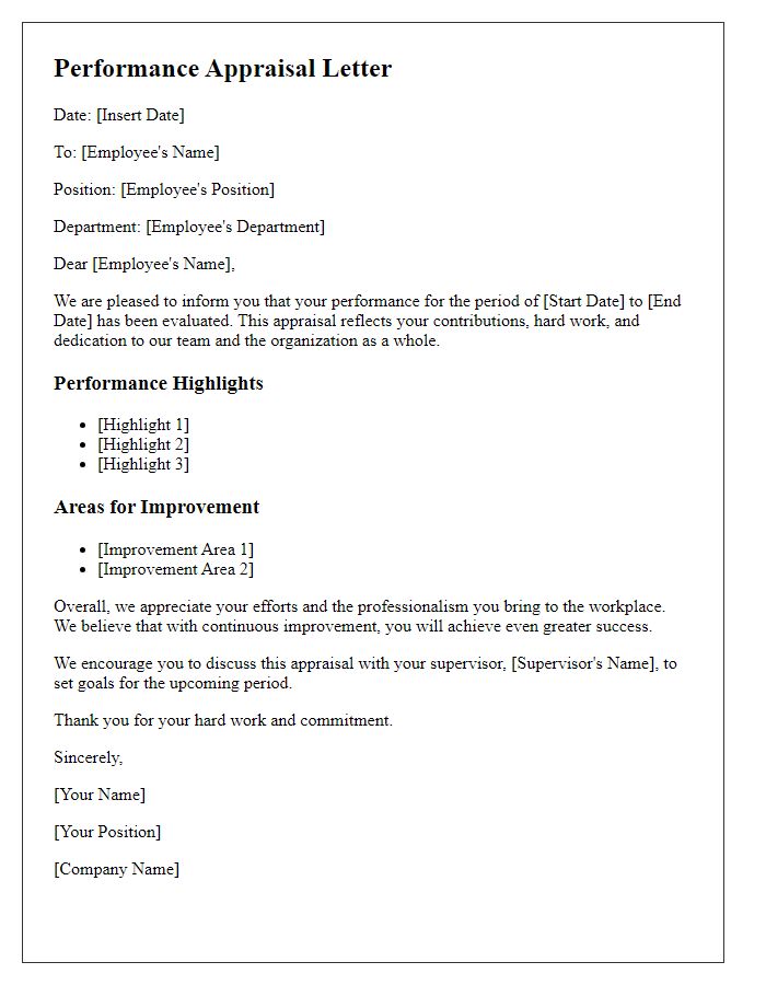 Letter template of appraisal for service performance