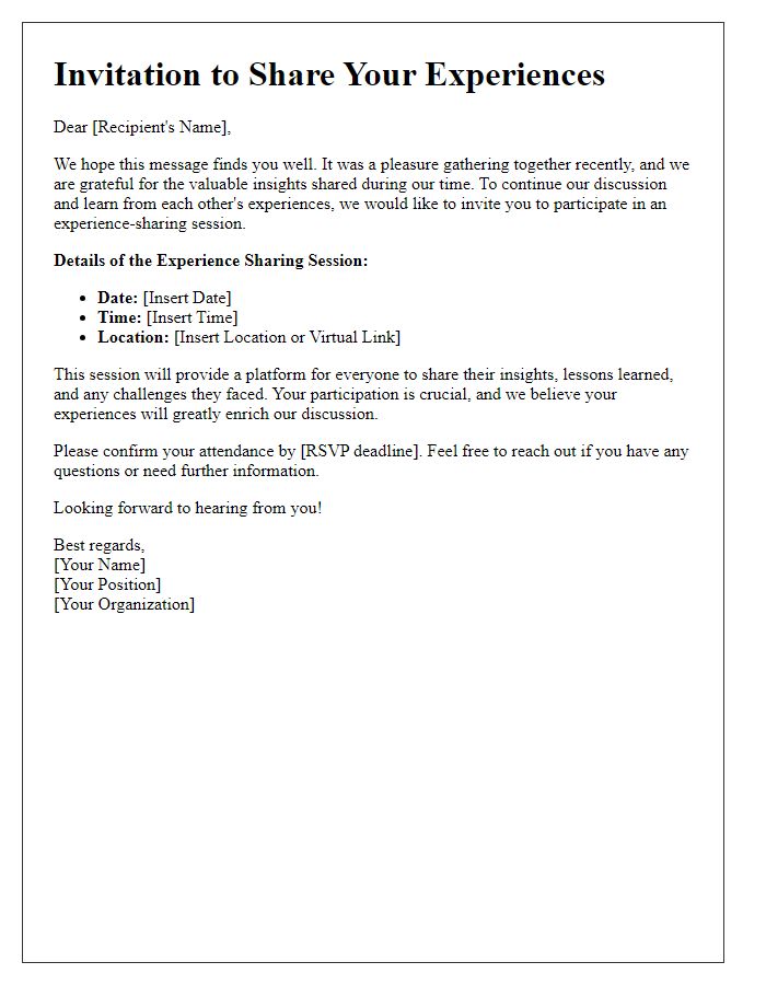 Letter template of experience sharing invitation following the gathering.