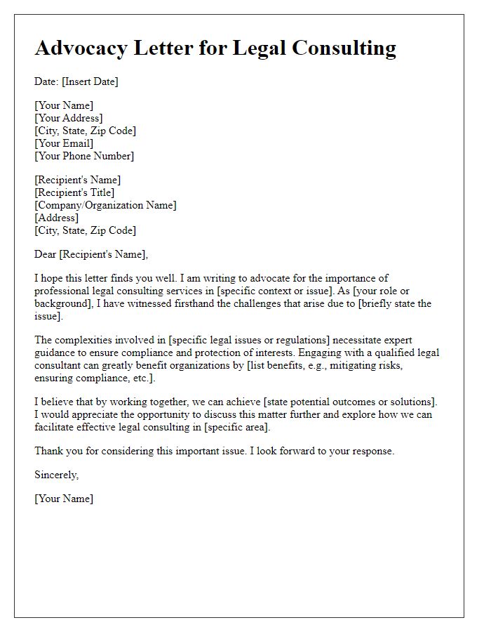 Letter template of advocacy for legal consulting