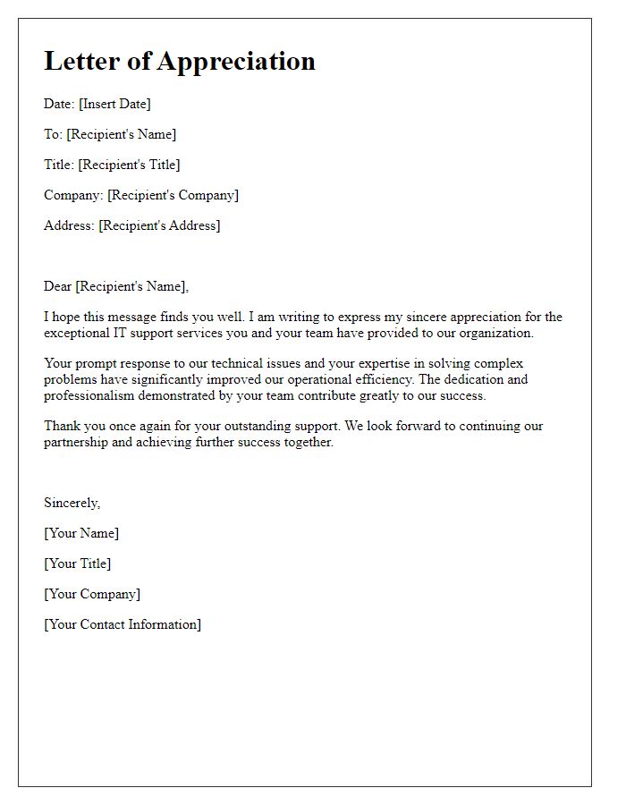 Letter template of appreciation for IT support services