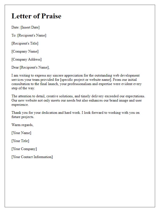 Letter template of praise for web development services