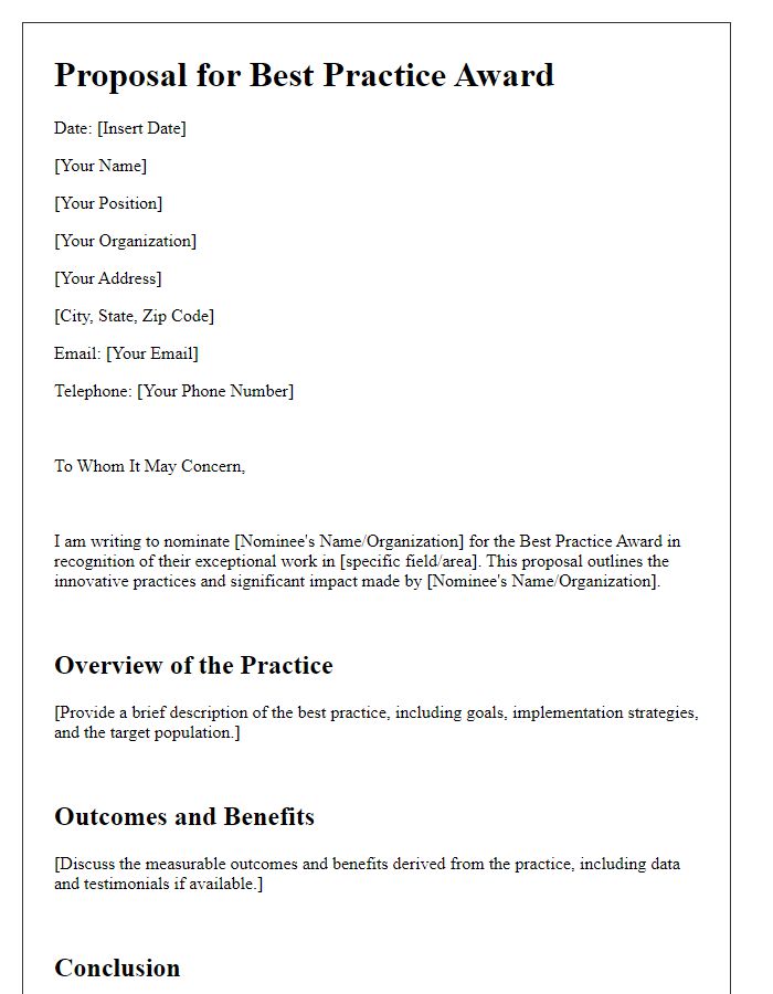 Letter template of proposal for best practice award