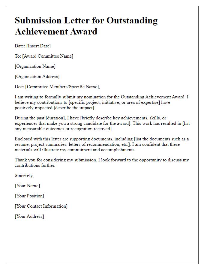 Letter template of submission for outstanding achievement award