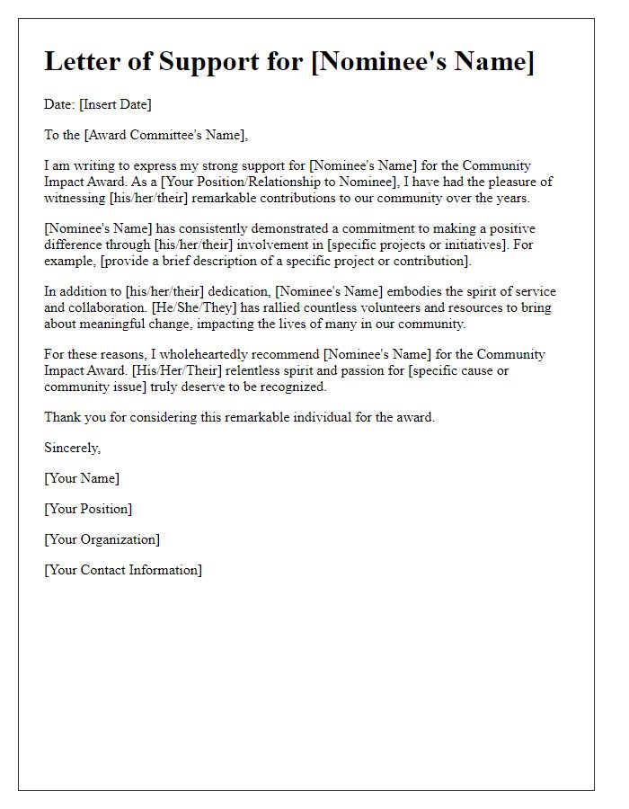 Letter template of support for community impact award