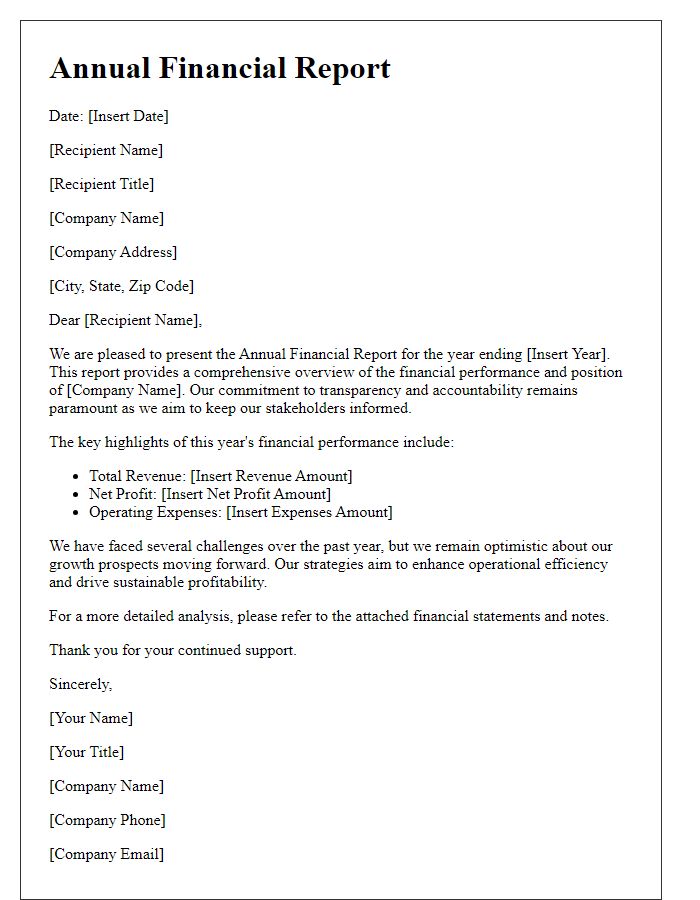 Letter template of annual financial report