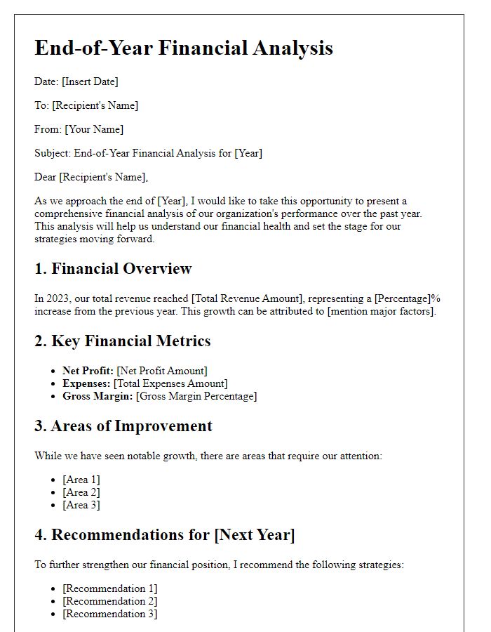 Letter template of end-of-year financial analysis