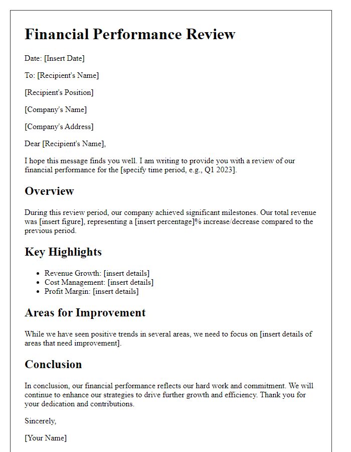 Letter template of financial performance review