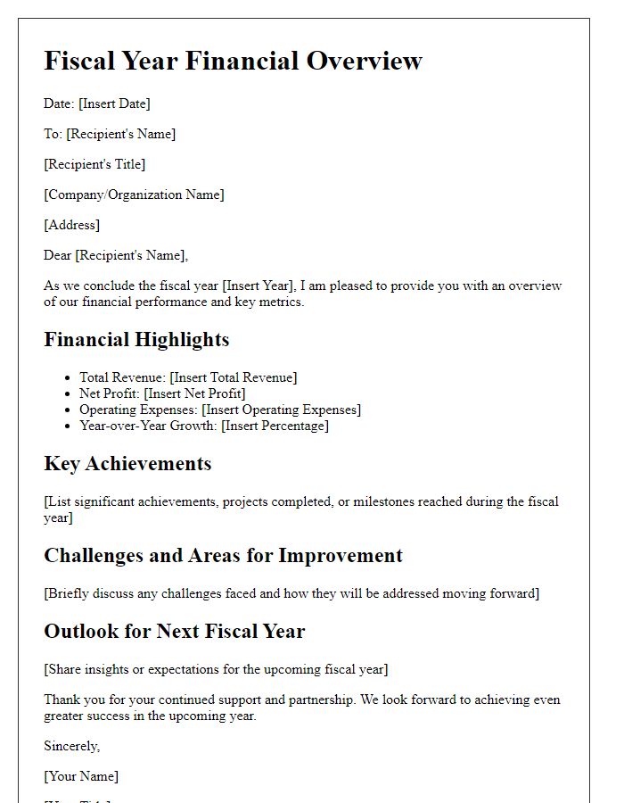 Letter template of fiscal year financial overview