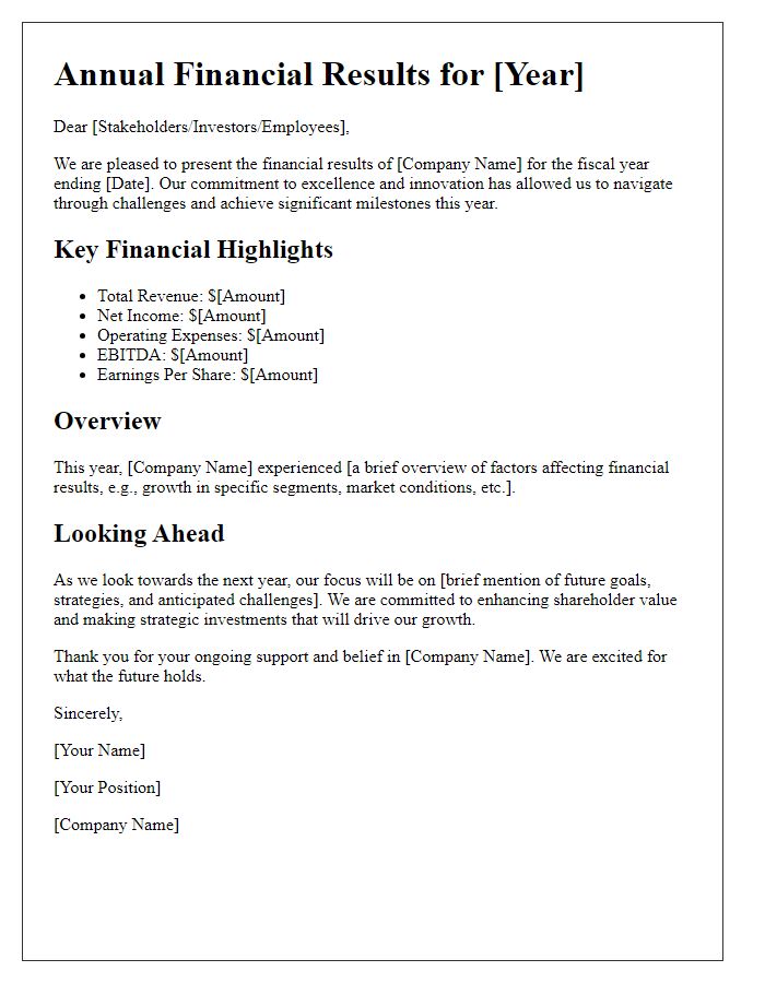 Letter template of yearly financial results