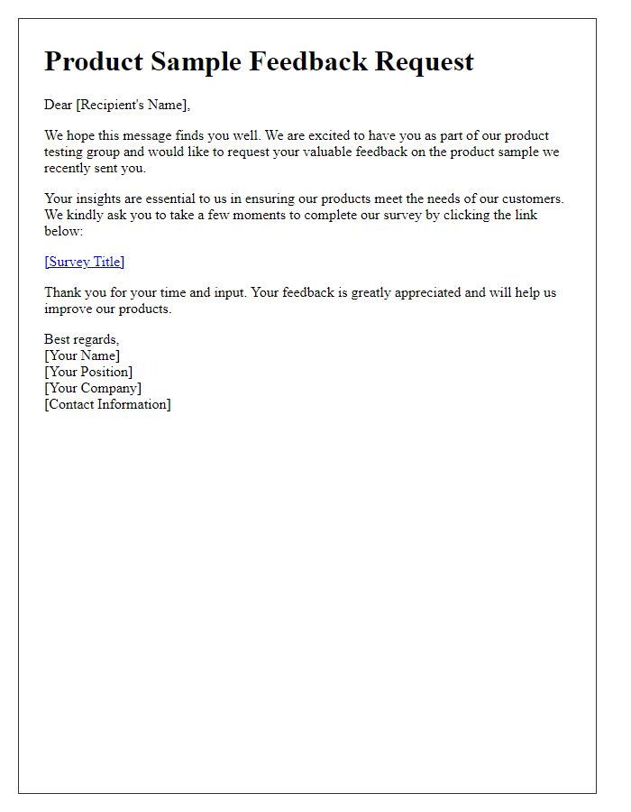 Letter template of product sample feedback request for surveys