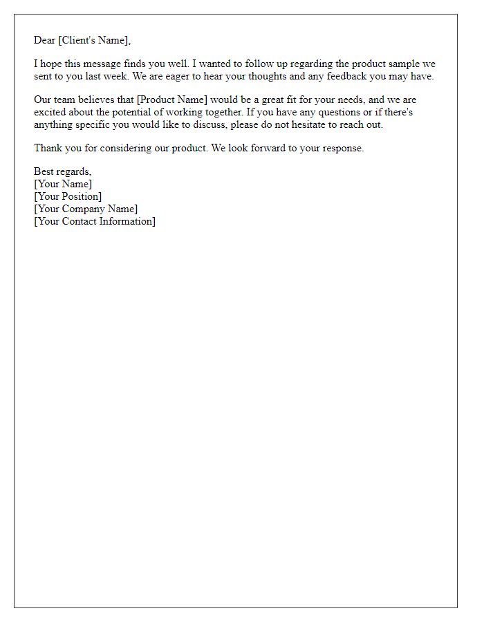 Letter template of product sample follow-up for potential clients