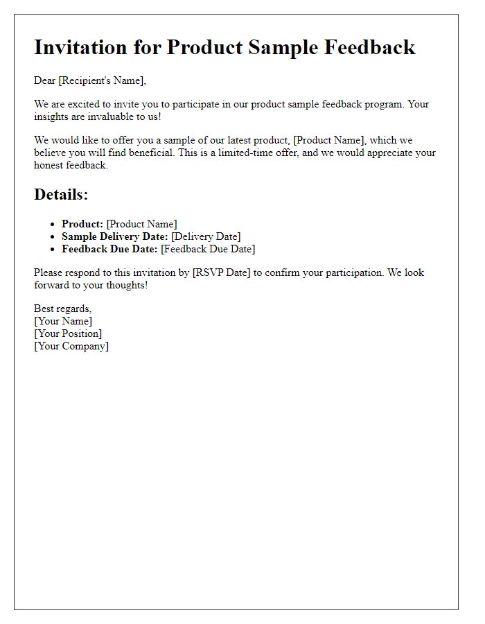 Letter template of product sample invitation for feedback