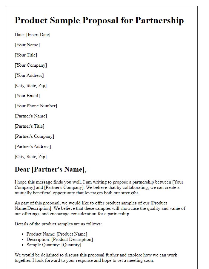 Letter template of product sample proposal for partnerships