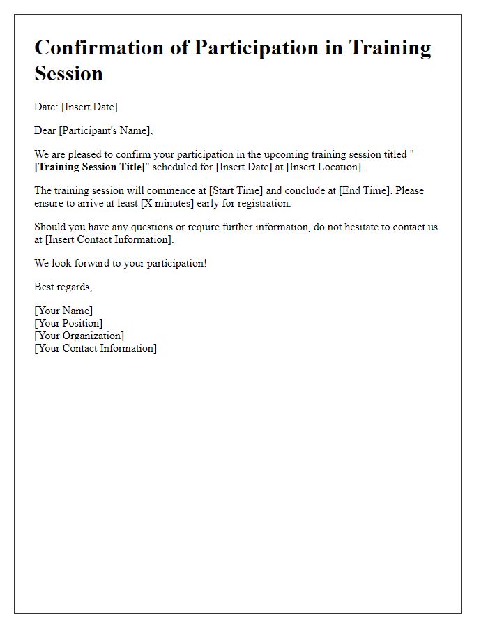 Letter template of confirmation for participation in training session