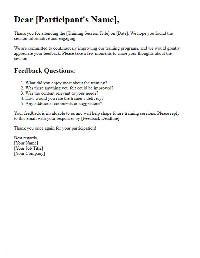 Letter template of feedback request post-training session