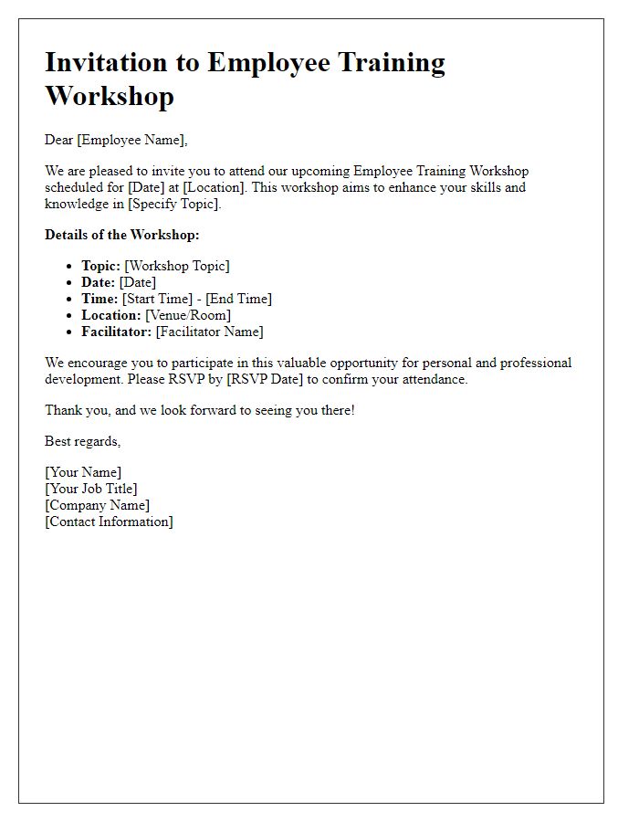 Letter template of invitation for employee training workshop