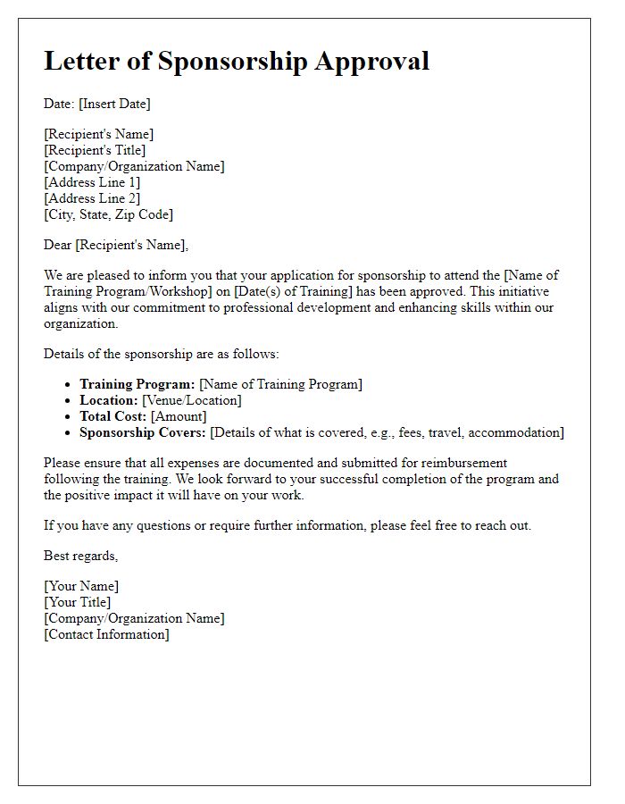 Letter template of sponsorship approval for external training