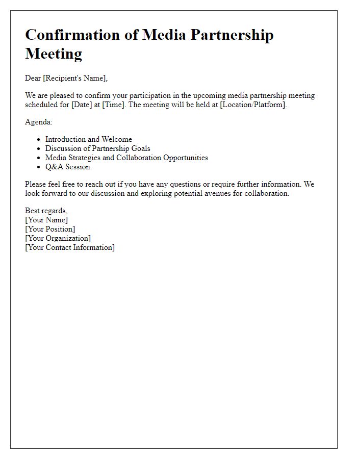 Letter template of confirmation for media partnership meeting