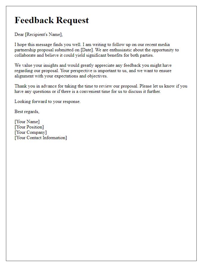 Letter template of feedback request for media partnership proposal