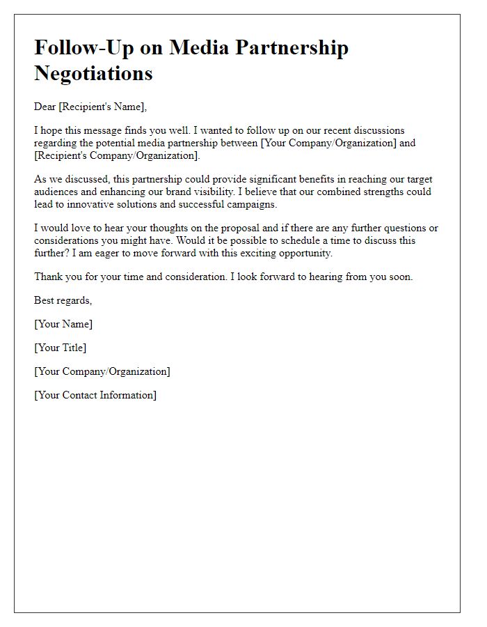 Letter template of follow-up on media partnership negotiations