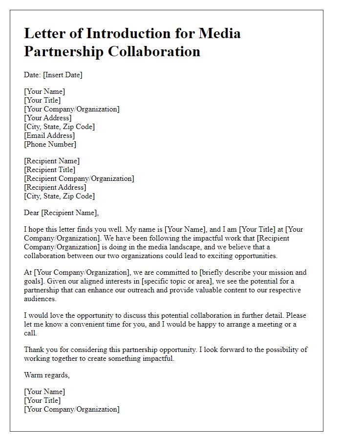 Letter template of introduction for media partnership collaboration