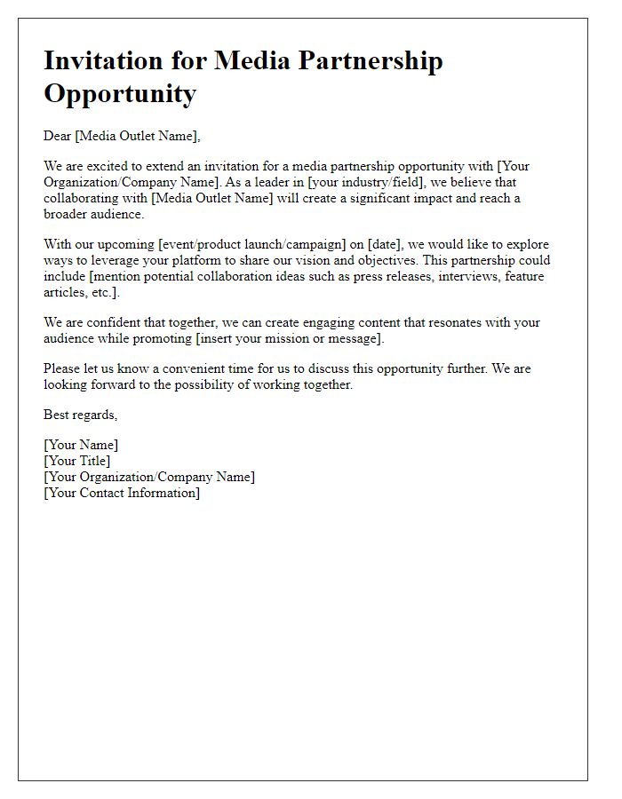 Letter template of invitation for media partnership opportunity