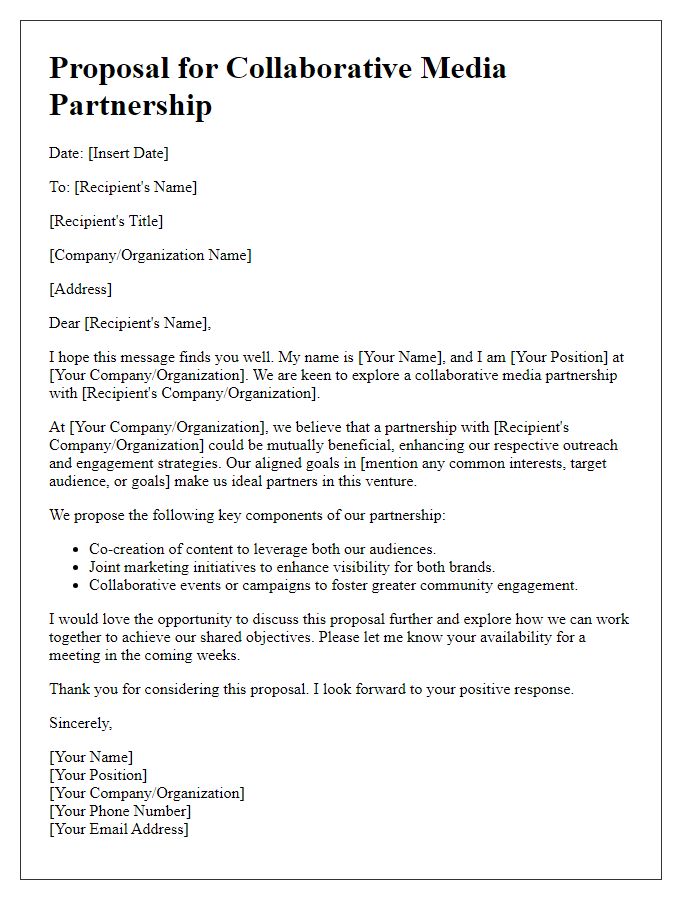 Letter template of proposal for collaborative media partnership