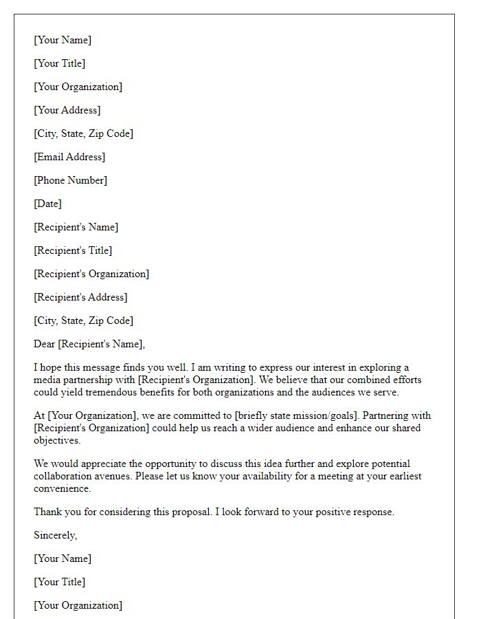 Letter template of request for media partnership discussion