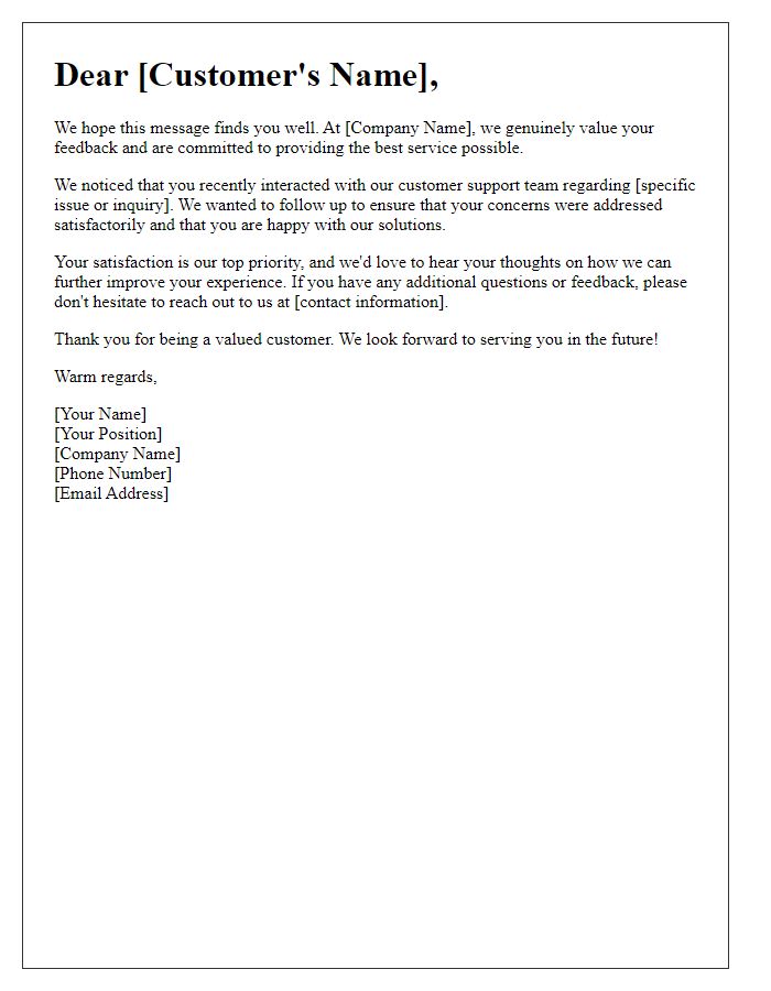 Letter template of customer care outreach