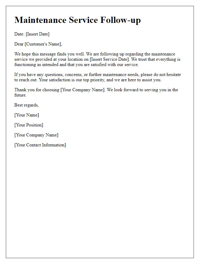 Letter template of maintenance service follow-up