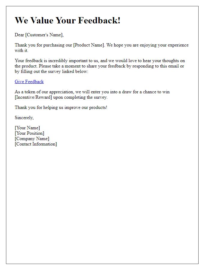 Letter template of product feedback request