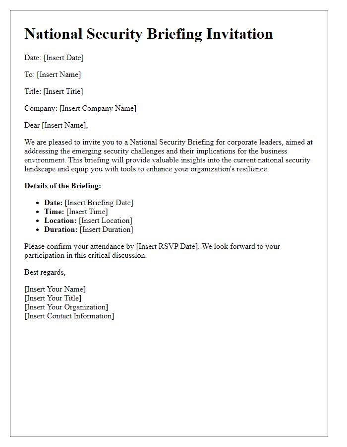 Letter template of National Security Briefing for Corporate Leaders