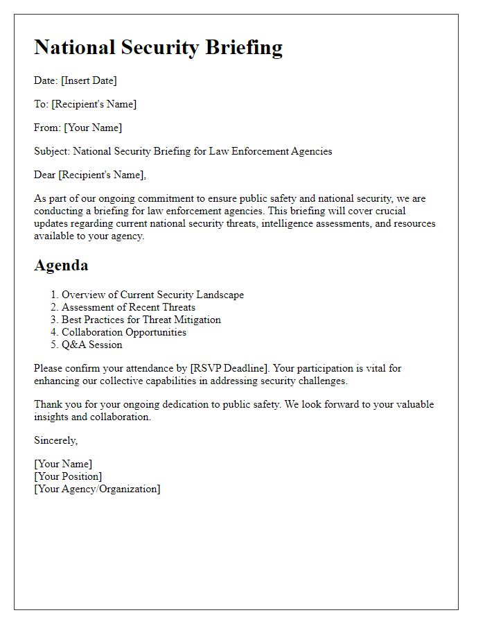 Letter template of National Security Briefing for Law Enforcement Agencies