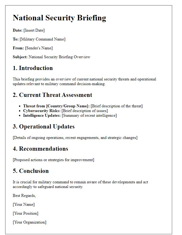 Letter template of National Security Briefing for Military Command