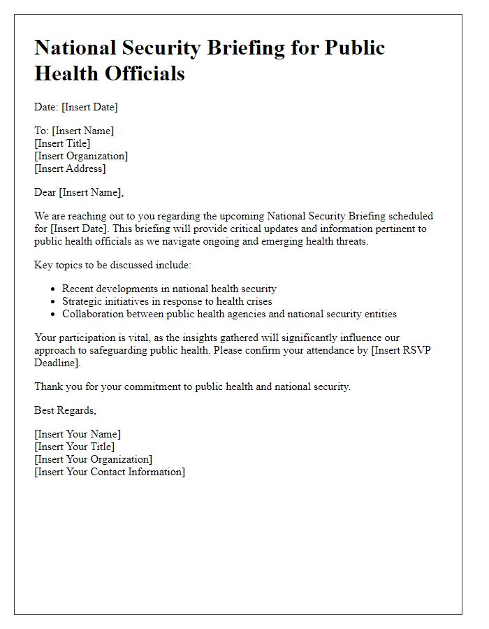 Letter template of National Security Briefing for Public Health Officials