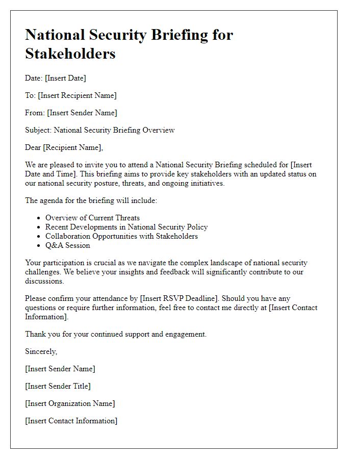 Letter template of National Security Briefing for Stakeholders