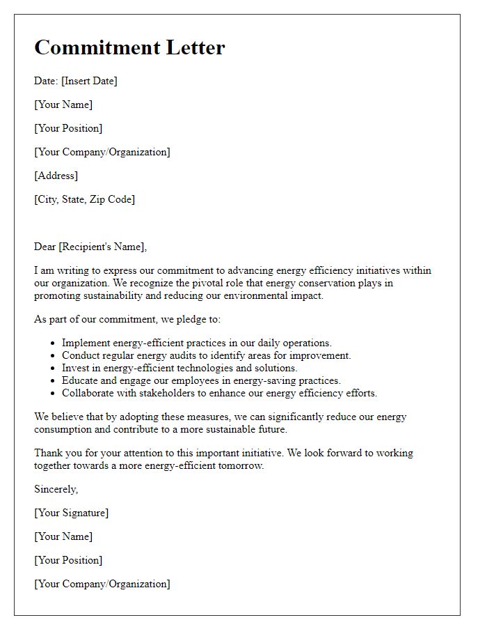 Letter template of commitment to energy efficiency initiatives