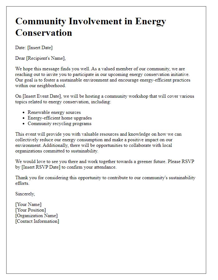 Letter template of community involvement in energy conservation